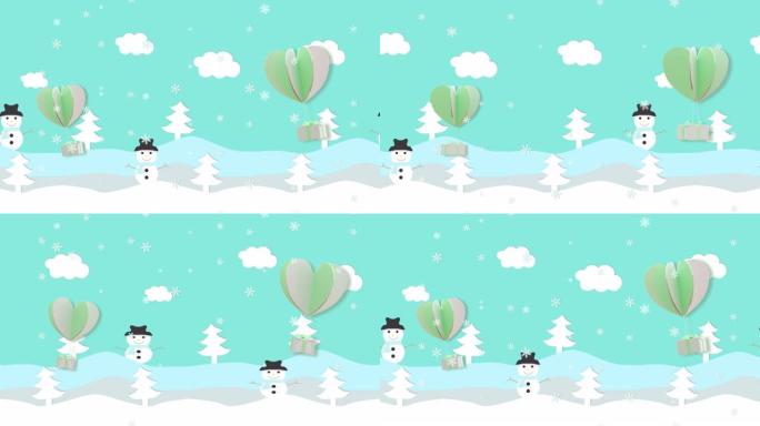 运动，一个礼品盒漂浮在雪人中。秒2-8可以切入循环
