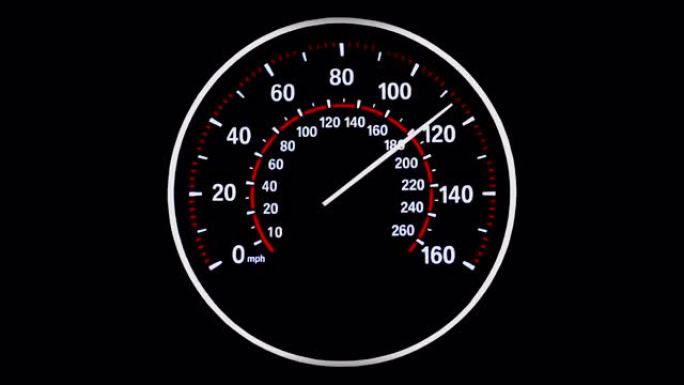 速度计通过齿轮达到最大速度，限制在每小时160英里-白色和红色