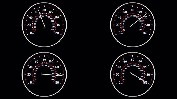 速度计通过齿轮达到最大速度，限制在每小时160英里-白色和红色