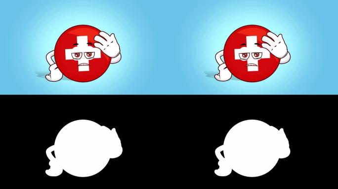 卡通图标旗瑞士脸动画翻转手掌与Luma哑光