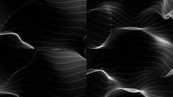 暗黑极简主义背景上运动中的虚线抽象波