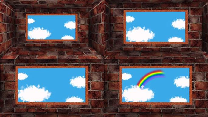 砖墙中的五颜六色的天空和彩虹图-视频运动图形