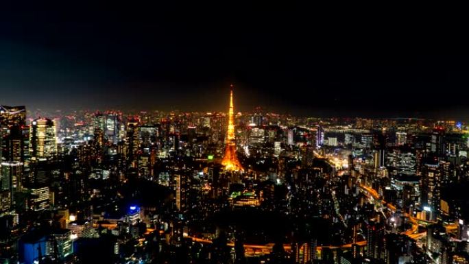 日本夜间东京铁塔的延时拍摄