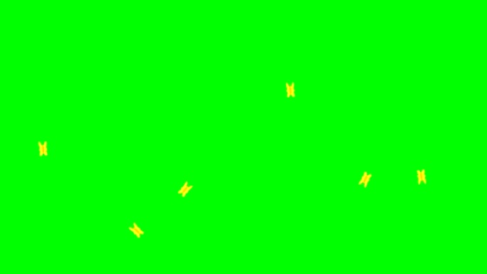 动画黄色蝴蝶在绿色背景上孤立飞行。