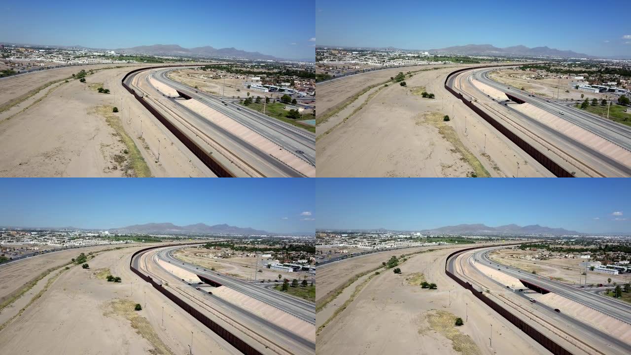 德克萨斯州索科罗和墨西哥华雷斯城附近的国际边界墙