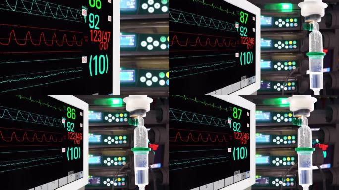 带注射泵的重症监护室滴管和生命体征监护仪