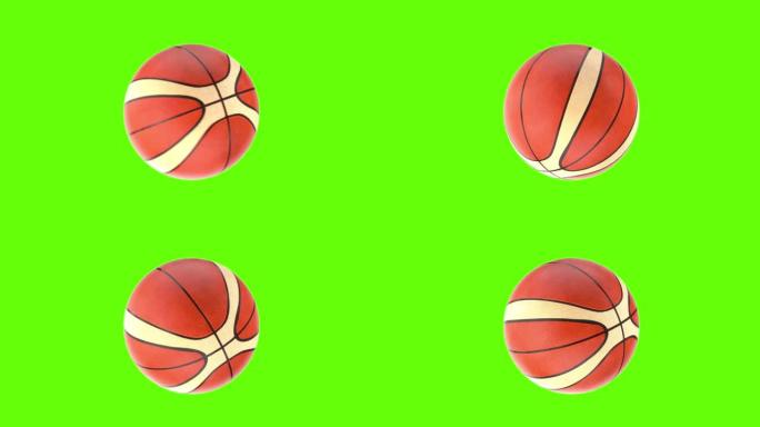 篮球球在绿屏上旋转并以慢动作停止