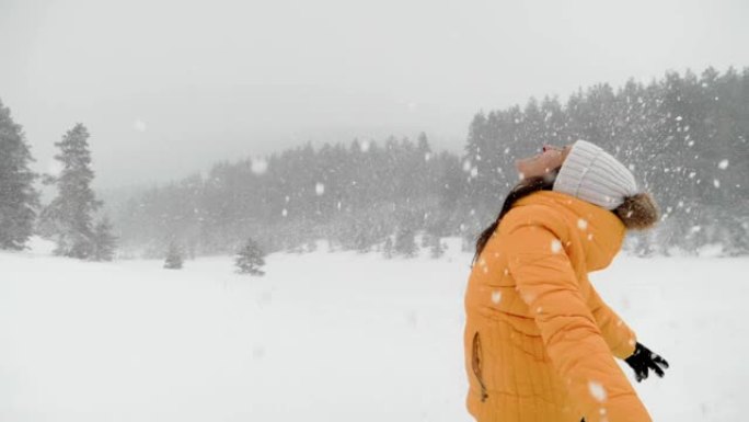 冬季旅行者。年轻的游客在深雪中享受外面的降雪。在冬天的山上玩得开心。肖像。