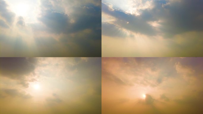 黄昏夕阳西下阳光穿过云层延时风景视频素材
