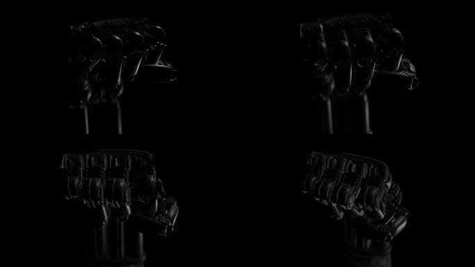 3D机器人手在运动中的黑色最小背景