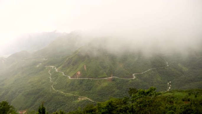 亚洲农场的4k亚洲山地景观，有雾的风农业绿色景观。越南绿黄色环境生态系统