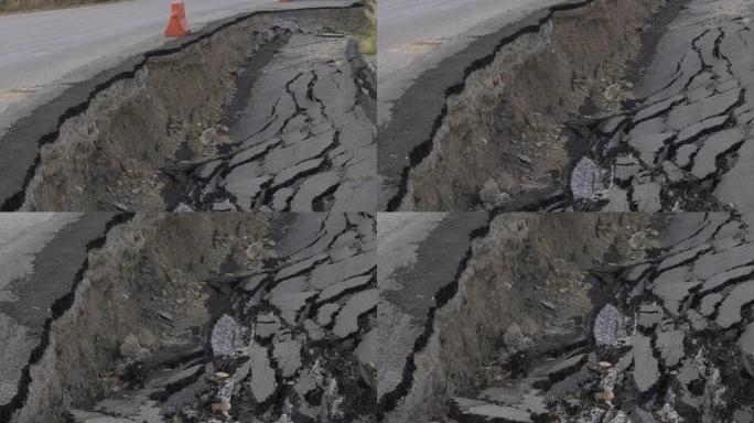 地震造成沥青路面开裂破碎