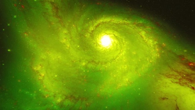 旋转的绿色螺旋星系。太空中的星域和星云。深空探测。宇宙中旋转的星系