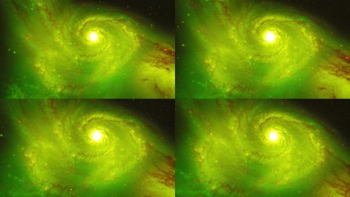 旋转的绿色螺旋星系。太空中的星域和星云。深空探测。宇宙中旋转的星系