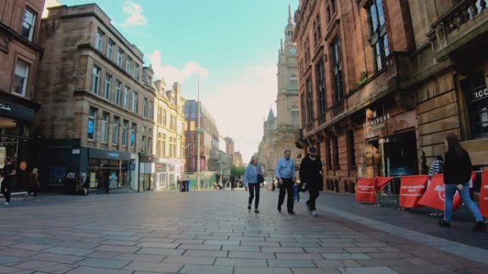 英国苏格兰格拉斯哥的人流拥挤购物街的时间流逝人群