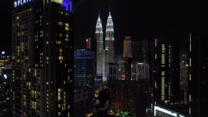 吉隆坡市中心著名塔楼区航空全景4k马来西亚