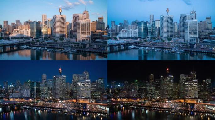 悉尼达令港日落延时4k视频澳大利亚