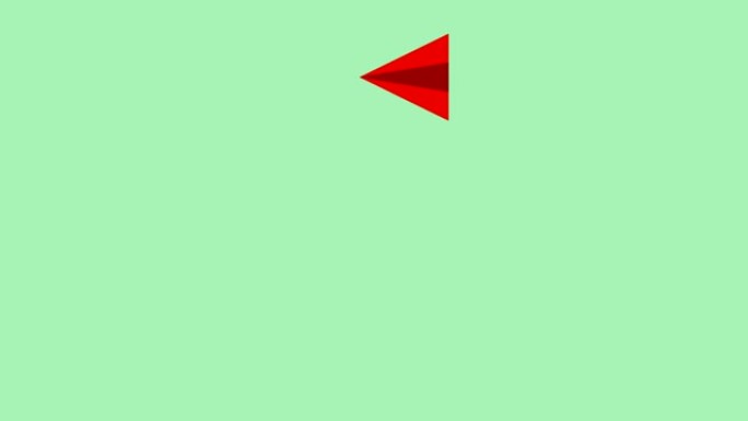 红色纸飞机正前方飞行和掉头飞行的动画孤立在绿色背景上，带有复制空间