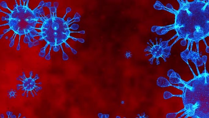 冠状病毒细胞新型冠状病毒肺炎传染病。疾病的快速传播。高浓度的冠状病毒。3D渲染循环4k
