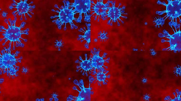 冠状病毒细胞新型冠状病毒肺炎传染病。疾病的快速传播。高浓度的冠状病毒。3D渲染循环4k