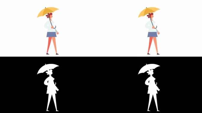 平面卡通棒形彩色女角色伞下动画Luma哑光