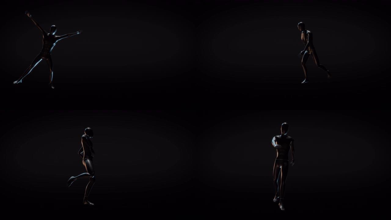 黑暗背景下动画中的3D酷嘻哈霹雳舞表演者