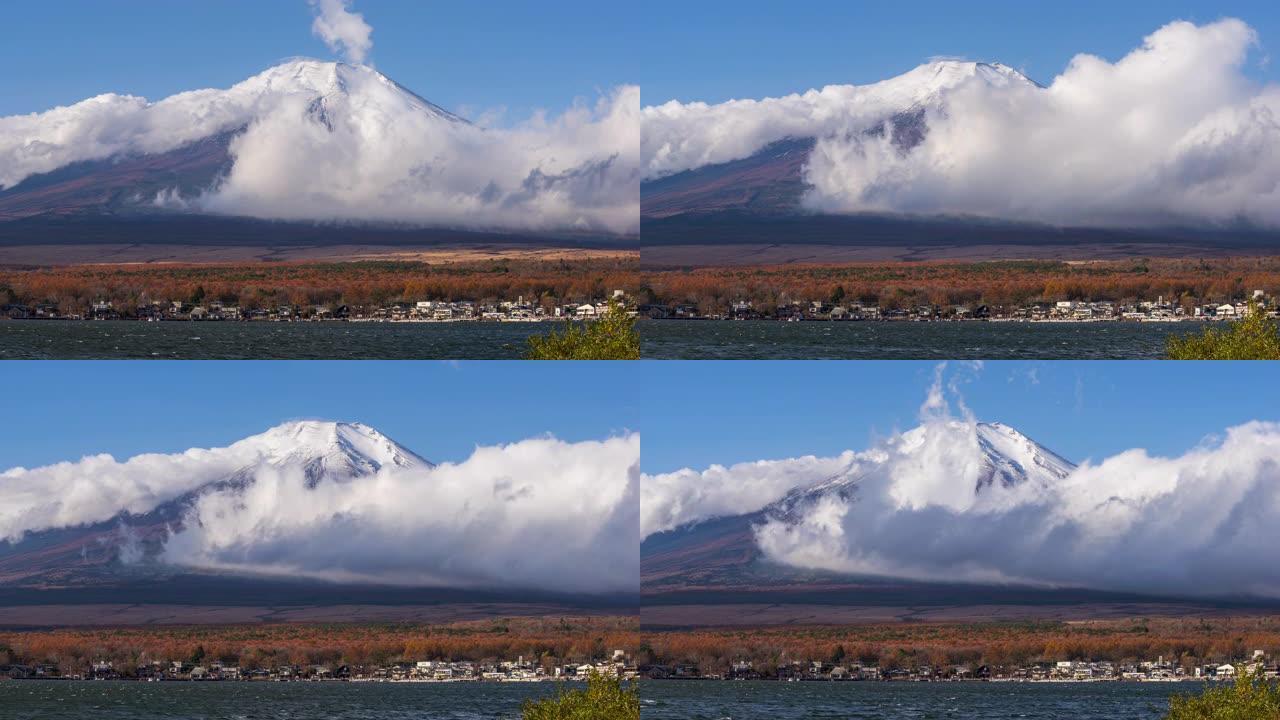 日本山中湖富士山的4k时间流逝