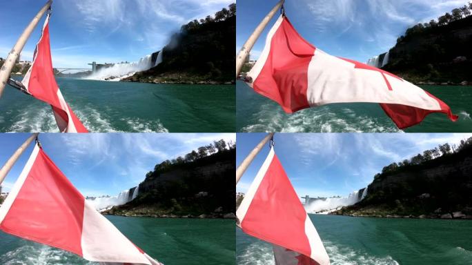 加拿大国旗的尼亚加拉大瀑布