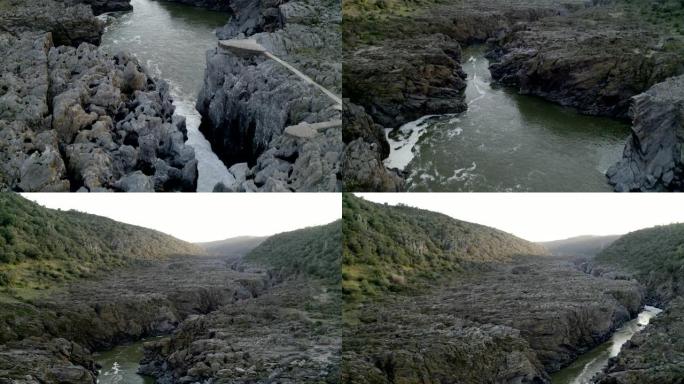 葡萄牙阿连特茹的Pulo do Lobo水瀑布无人机空中景观