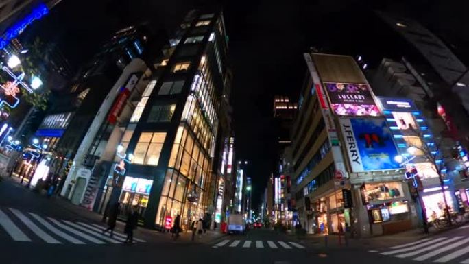 晚上驾驶银座街街道航拍车辆夜景道路穿梭机