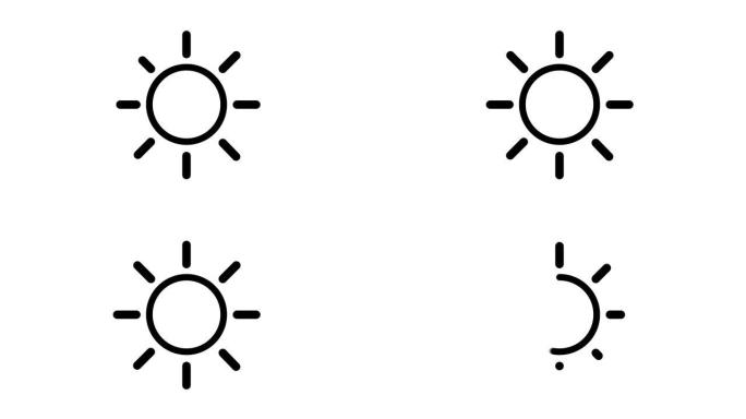 太阳扁线图标动画股票视频设计图孤立在白色背景一个标志符号