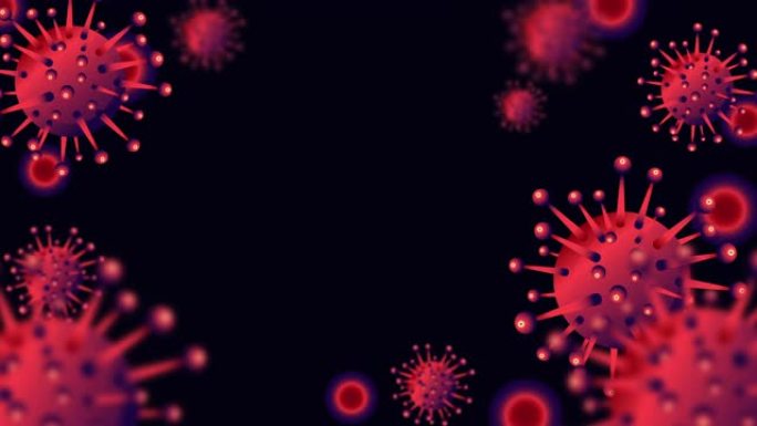 在深蓝色背景和您的拷贝空间上播放冠状病毒2019-nCov新型冠状病毒概念动画循环片段。流感病毒的爆
