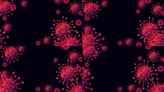在深蓝色背景和您的拷贝空间上播放冠状病毒2019-nCov新型冠状病毒概念动画循环片段。流感病毒的爆