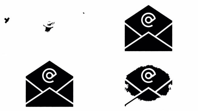 电子邮件营销基准线条画和墨水飞溅揭示阿尔法动画