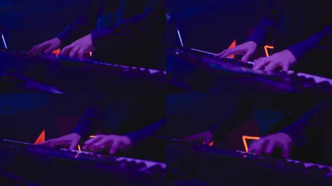 音乐家播放音乐时，近距离拍摄键盘。