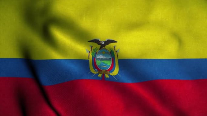 厄瓜多尔国旗在风中飘扬。厄瓜多尔国旗。厄瓜多尔无缝循环动画的标志。4K