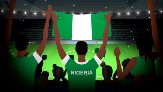 卡通欢呼的足球迷挤满了尼日利亚足球动画