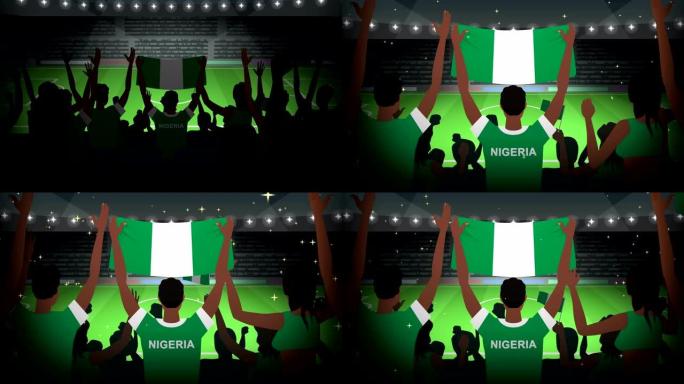 卡通欢呼的足球迷挤满了尼日利亚足球动画