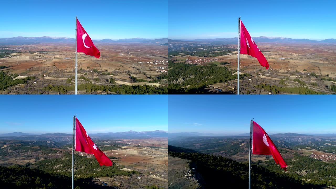 挥舞着土耳其国旗高视角建筑群宣传片