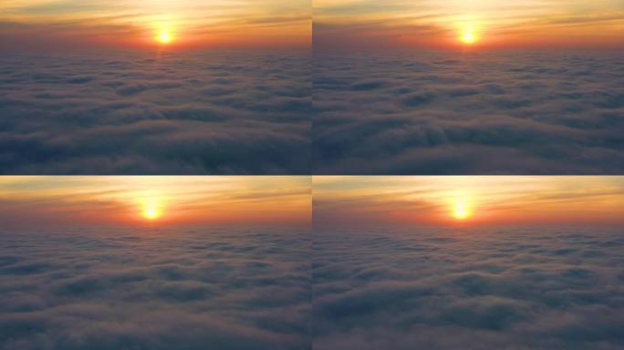 日落时暴风雨般的紫蓝云朵，无人机景观。