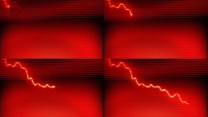 红色图表随着经济衰退或金融危机3d动画在图表上向下移动