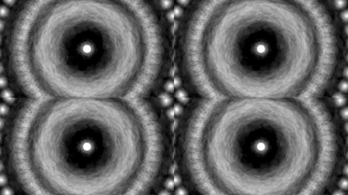 带有bokeh旋转的抽象孤立的模糊黑白光。闪闪发光的圆点运动3D动画。