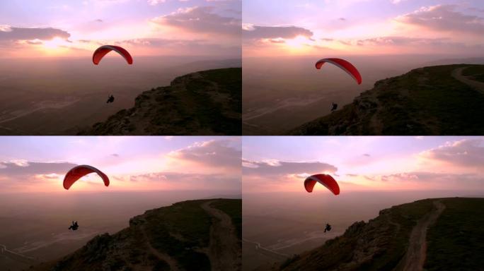 日落电影史诗极限运动中的滑翔伞