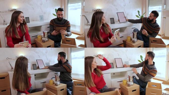 男女朋友在新公寓里开箱