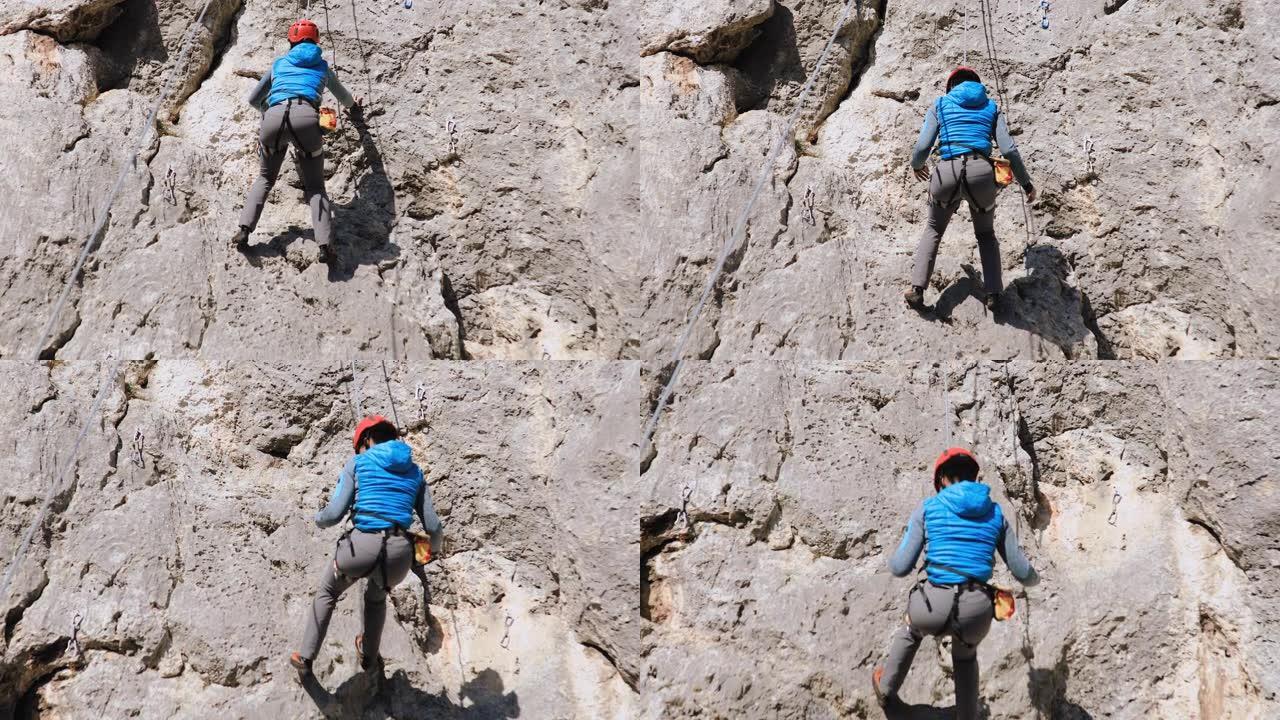 冒险攀岩的西班牙裔妇女