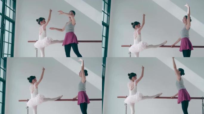 泰国老师和她可爱的芭蕾舞女演员上芭蕾舞课