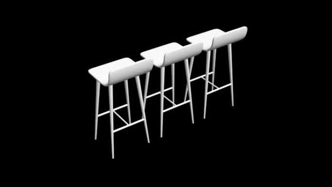 酒吧凳子家具3d渲染。高脚椅。酒吧室内设计