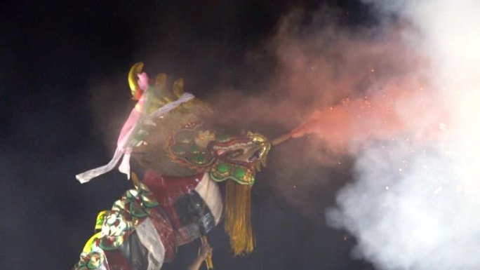 中国龙在夜间表演民间民俗舞龙舞狮节日