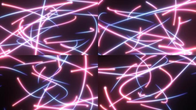 飞行闪亮的恒星粒子与发光的霓虹灯能量流线-4k无缝循环运动背景动画