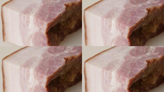 猪肉红白肉制品层特写慢速倾斜4K